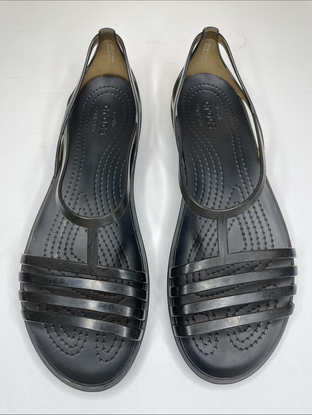 CROCS Black Translucent ISABELLA Strappy T-Strap Jelly Sandals Slip-On Shoes 10